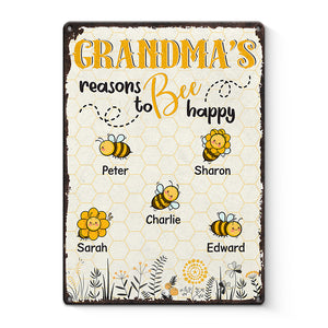 Grandma's Reasons To Bee Happy - Family Personalized Custom Home Decor Metal Sign - Gift For Grandma, Mom