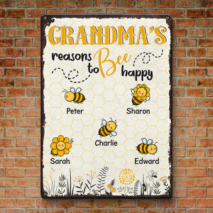 Grandma's Reasons To Bee Happy - Family Personalized Custom Home Decor Metal Sign - Gift For Grandma, Mom