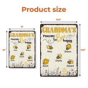 Grandma's Reasons To Bee Happy - Family Personalized Custom Home Decor Metal Sign - Gift For Grandma, Mom
