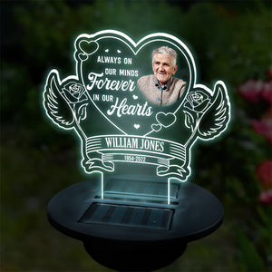 Photo personnalisée à jamais gravée dans nos cœurs - Lampe solaire de jardin personnalisée - Cadeau de condoléances pour les membres de la famille