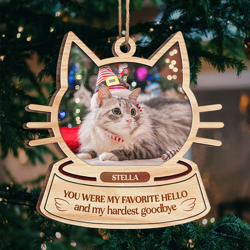 A Piece Of My Heart Is At The Rainbow Bridge - Personalized Custom Cat Face Shaped Wood Christmas Ornament - Upload Image, Memorial Gift, Sympathy Gift, Christmas Gift