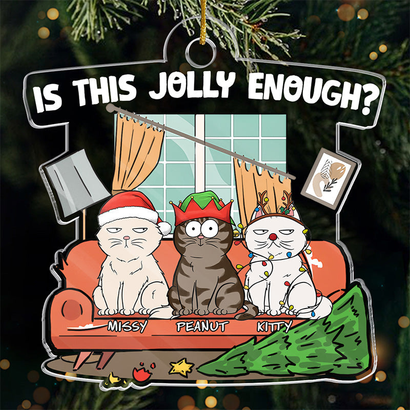Hey, Is This Jolly Enough - Cat Personalized Custom Ornament - Acrylic Custom Shaped - Christmas Gift For Pet Owners, Pet Lovers