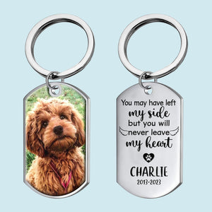 Custom Photo You Will Never Leave My Heart - Memorial Personalized Custom Keychain - Sympathy Gift For Pet Owners, Pet Lovers