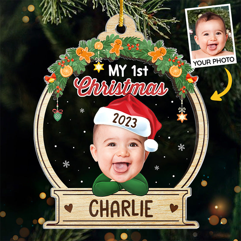 Custom Photo Hello World - Family Personalized Custom Ornament - Acrylic Snow Globe Shaped - Christmas Gift For Baby Kids, Newborn Baby