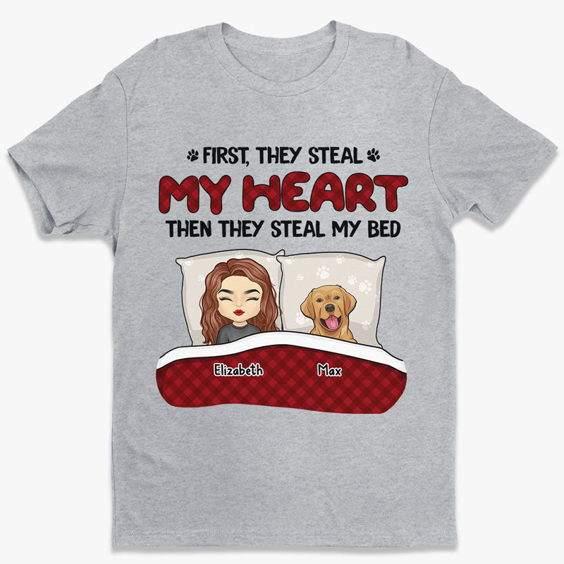 First They Steal My Heart Then They Steal My Bed - Dog & Cat Personalized Custom Unisex T-shirt, Hoodie, Sweatshirt - Gift For Pet Owners, Pet Lovers