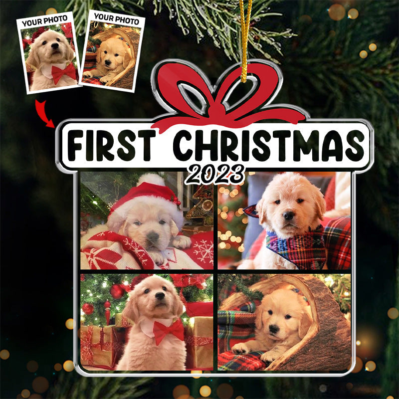 Custom Photo Happy Pawlidays - Dog & Cat Personalized Custom Ornament - Acrylic Custom Shaped - Christmas Gift For Pet Owners, Pet Lovers