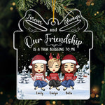 Our Friendship Is A True Blessing To Me - Bestie Personalized Custom Ornament - Acrylic Gift Box Shaped - Christmas Gift For Best Friends, BFF, Sisters