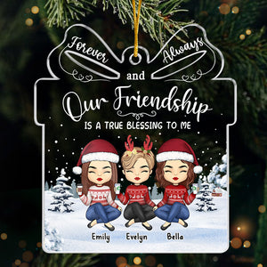 Our Friendship Is A True Blessing To Me - Bestie Personalized Custom Ornament - Acrylic Gift Box Shaped - Christmas Gift For Best Friends, BFF, Sisters