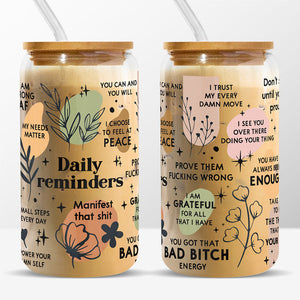 Daily Reminders - Personalized Custom Glass Cup, Iced Coffee Cup - Birthday Gift, Gift For Yourself