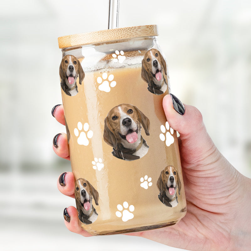 Custom Photo Pets Make Life A Little Furrier - Dog & Cat Personalized Custom Glass Cup, Iced Coffee Cup - Gift For Pet Owners, Pet Lovers