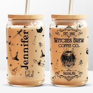 Witches Coffee - Personalized Custom Witch Glass Cup, Iced Coffee Cup - Halloween Gift For Witches, Yourself