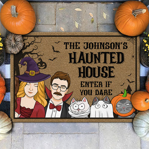 The Haunted House - Couple Personalized Custom Home Decor Witch Decorative Mat - Halloween Gift For Witches, Husband Wife, Pet Owners, Pet Lovers