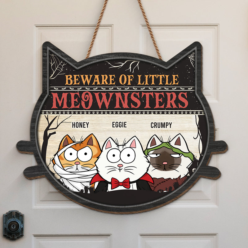 Beware Of Little Meownster - Cat Personalized Custom Shaped Home Decor Wood Sign - Halloween Gift For Pet Owners, Pet Lovers