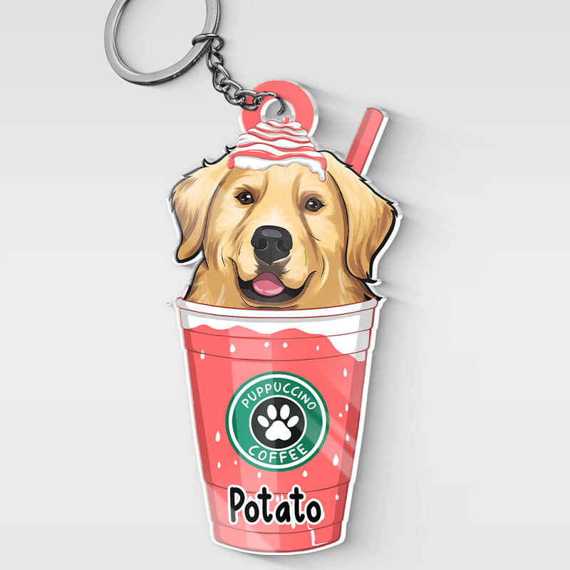Puppuccino Catpuccino Coffee - Dog & Cat Personalized Custom Flower Shaped Acrylic Keychain - Gift For Pet Owners, Pet Lovers