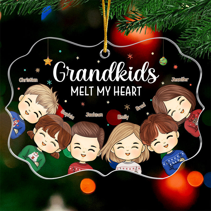Grandkids Melt My Heart - Family Personalized Custom Ornament - Acrylic Benelux Shaped - Christmas Gift For Grandma