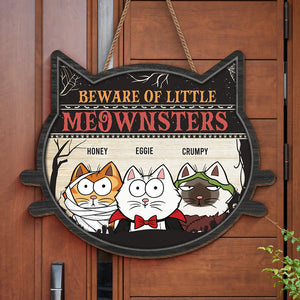 Beware Of Little Meownster - Cat Personalized Custom Shaped Home Decor Wood Sign - Halloween Gift For Pet Owners, Pet Lovers