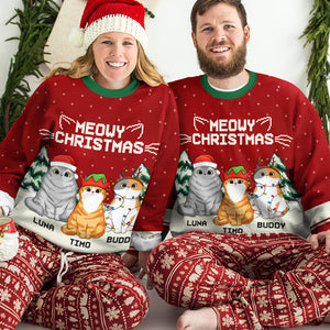 Wish You A Meowy Christmas - Cat Personalized Custom Ugly Sweatshirt - Unisex Wool Jumper - Christmas Gift For Pet Owners, Pet Lovers