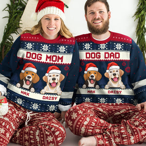 Merry Christmas Dog Dad Dog Mom - Personalized Custom Unisex Ugly Christmas Sweatshirt, Wool Sweatshirt, All-Over-Print Sweatshirt - Gift For Dog Lovers, Pet Lovers, Christmas New Arrival Gift