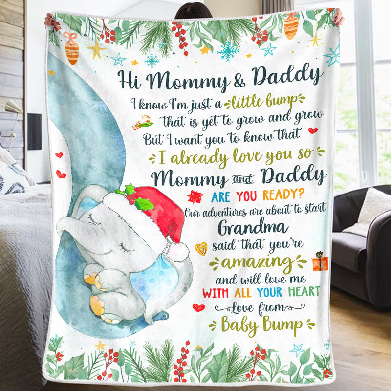 I'm Just A Little Bump - Family Personalized Custom Baby Blanket - Baby Shower Gift, First Christmas Gift, Christmas Gift For First Mom