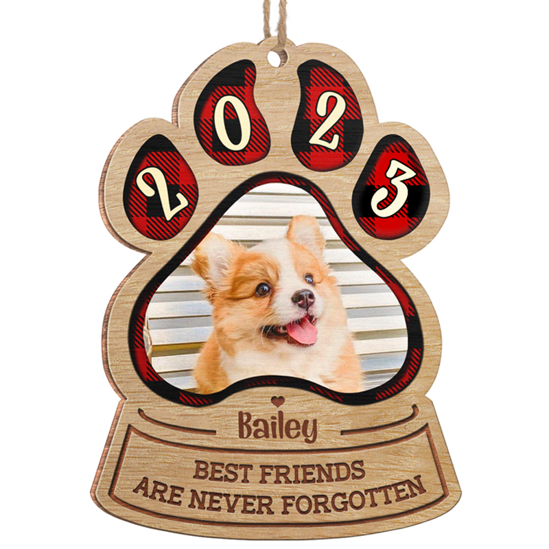 Forever In Our Hearts - Personalized Custom Paw Shaped Wood Christmas Ornament - Upload Image, Memorial Gift, Sympathy Gift, Christmas Gift