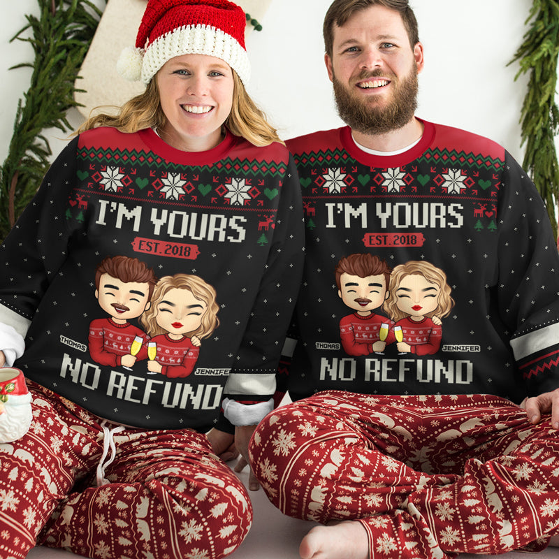 I'm Yours, No Refund Navy Style - Couple Personalized Custom Ugly Sweatshirt - Unisex Wool Jumper - New Arrival Christmas Gift For Husband Wife, Anniversary