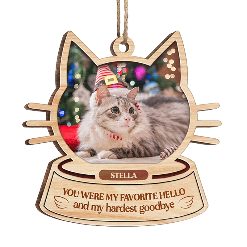 A Piece Of My Heart Is At The Rainbow Bridge - Personalized Custom Cat Face Shaped Wood Christmas Ornament - Upload Image, Memorial Gift, Sympathy Gift, Christmas Gift