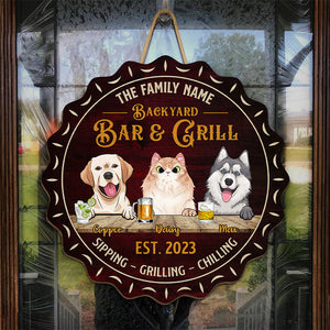Family Pet Bar & Grill - Dog & Cat Personalized Custom Shaped Home Decor Wood Sign - House Warming Gift For Pet Owners, Pet Lovers