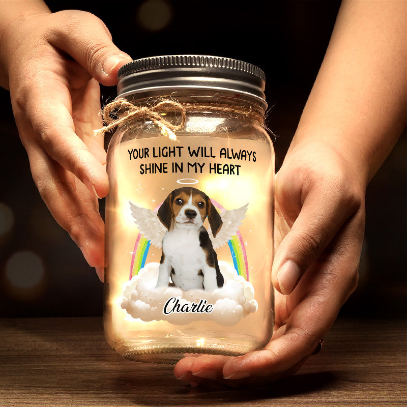 Custom Photo A Piece Of My Heart Is At The Rainbow Bridge - Memorial Personalized Custom Mason Jar Light - Sympathy Gift For Pet Owners, Pet Lovers