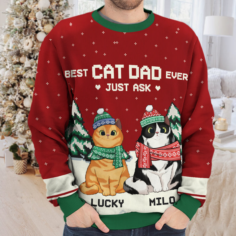 Holiday Best Cat Mom & Cat Dad Ever - Personalized Custom Unisex Ugly Christmas Sweatshirt, Wool Sweatshirt, All-Over-Print Sweatshirt - Gift For Cat Lovers, Pet Lovers, Christmas Gift