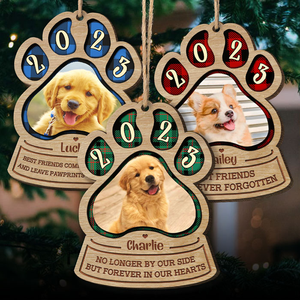 Forever In Our Hearts - Personalized Custom Paw Shaped Wood Christmas Ornament - Upload Image, Memorial Gift, Sympathy Gift, Christmas Gift