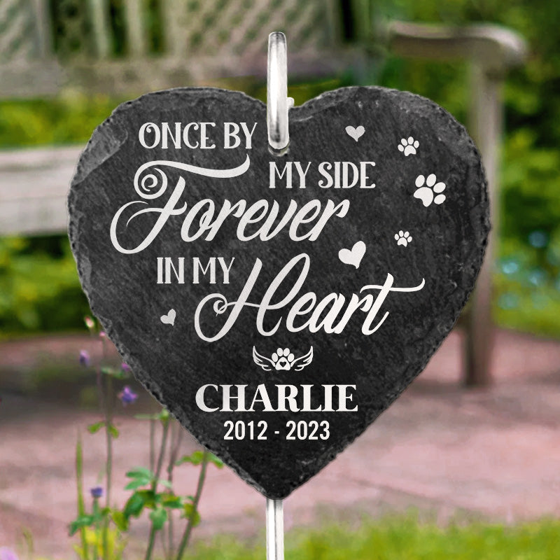 Custom Photo One By My Side Forever In My Heart - Memorial Personalized Memorial Garden Slate & Hook - Memorial Gift, Sympathy Gift For Pet Owners, Pet Lovers