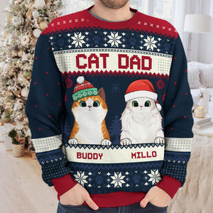 Cat Mom Cat Dad Merry Christmas - Personalized Custom Unisex Ugly Christmas Sweatshirt, Wool Sweatshirt, All-Over-Print Sweatshirt - Gift For Cat Lovers, Pet Lovers, Christmas New Arrival Gift