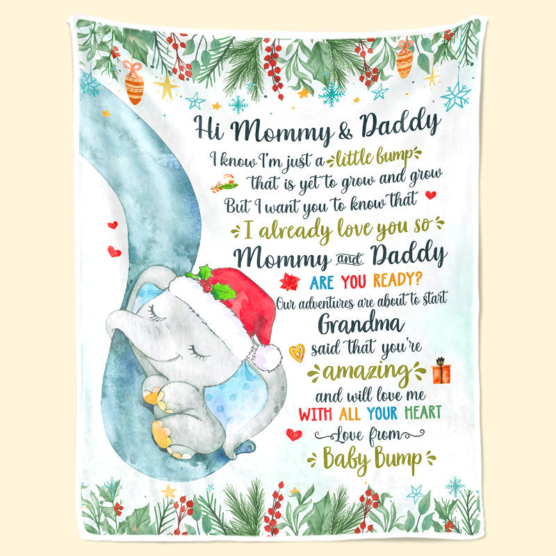 I'm Just A Little Bump - Family Personalized Custom Baby Blanket - Baby Shower Gift, First Christmas Gift, Christmas Gift For First Mom