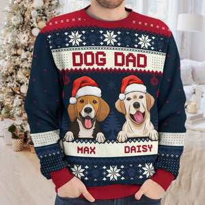 Dog Mom Dog Dad Merry Christmas - Personalized Custom Unisex Ugly Christmas Sweatshirt, Wool Sweatshirt, All-Over-Print Sweatshirt - Gift For Dog Lovers, Pet Lovers, Christmas New Arrival Gift