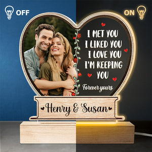 Photo personnalisée « Je t'aimerai toujours » – Lampe LED 3D personnalisée en forme de couple – Cadeau pour mari et femme, anniversaire