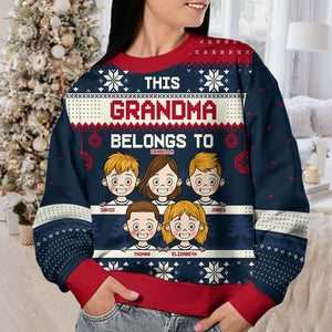 This Grandma Belongs To Green Style - Family Personalized Custom Ugly Sweatshirt - Unisex Wool Jumper - New Arrival Christmas Gift For Grandma, Grandparents