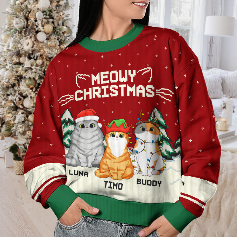 Wish You A Meowy Christmas - Cat Personalized Custom Ugly Sweatshirt - Unisex Wool Jumper - Christmas Gift For Pet Owners, Pet Lovers