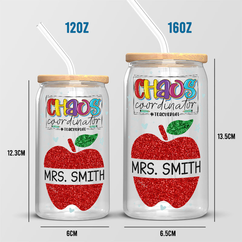 Coffee Teach Repeat - Teacher Personalized Custom Glass Cup, Iced Coffee Cup - Gift For Teacher, Back To School