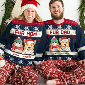 Merry Christmas, Fur Mom Fur Dad - Personalized Custom Unisex Ugly Christmas Sweatshirt, Wool Sweatshirt, All-Over-Print Sweatshirt - Gift For Pet Lovers, Christmas Gift