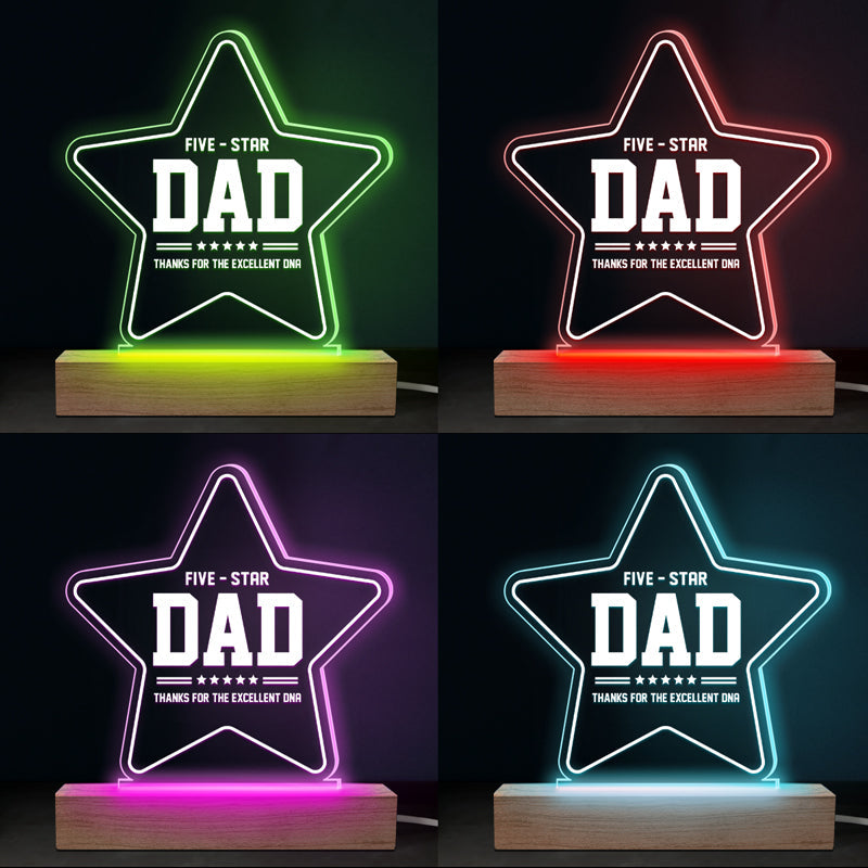 Five-Star Papa, Thanks For Excellent DNA - Family Personalized Custom 3D LED Light - Father's Day, Birthday Gift For Dad