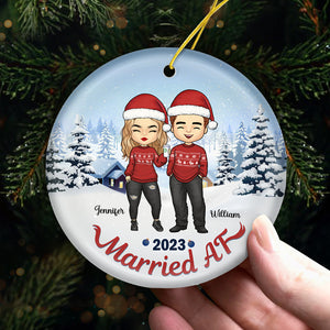 Married Af 2023 - Personalized Custom Round Shaped Ceramic Christmas Ornament - Gift For Couple, Husband Wife, Anniversary, Engagement, Wedding, Marriage Gift, Christmas Gift