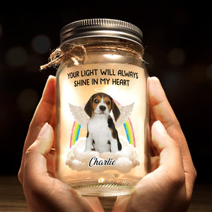 Custom Photo A Piece Of My Heart Is At The Rainbow Bridge - Memorial Personalized Custom Mason Jar Light - Sympathy Gift For Pet Owners, Pet Lovers
