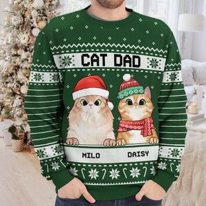 I'm A Happy Cat Dad Cat Mom - Personalized Custom Unisex Ugly Christmas Sweatshirt, Wool Sweatshirt, All-Over-Print Sweatshirt - Gift For Cat Lovers, Pet Lovers, Christmas Gift