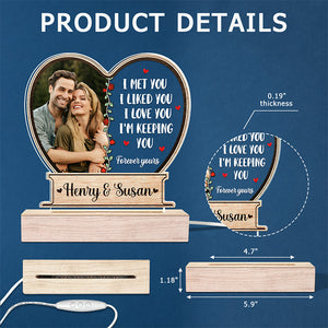 Photo personnalisée « Je t'aimerai toujours » – Lampe LED 3D personnalisée en forme de couple – Cadeau pour mari et femme, anniversaire