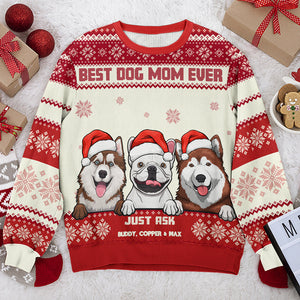 Best Dog Mom Ever - Personalized Custom Unisex Ugly Christmas Sweatshirt, Wool Sweatshirt, All-Over-Print Sweatshirt - Gift For Dog Lovers, Pet Lovers, Christmas Gift