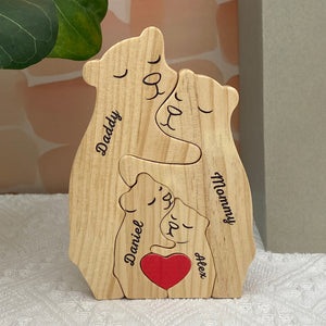 I Love My Family - Family Personalized Custom Bear Shaped Wooden Art Puzzle - Wooden Pet Carvings, Wood Sculpture Table Ornaments, Carved Wood Decor - Gift For Family Members