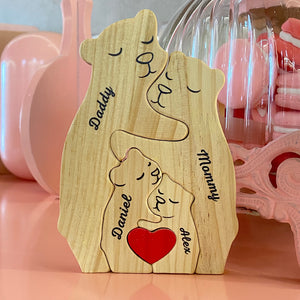 I Love My Family - Family Personalized Custom Bear Shaped Wooden Art Puzzle - Wooden Pet Carvings, Wood Sculpture Table Ornaments, Carved Wood Decor - Gift For Family Members