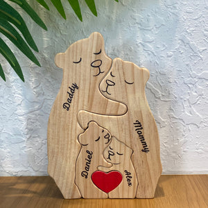 I Love My Family - Family Personalized Custom Bear Shaped Wooden Art Puzzle - Wooden Pet Carvings, Wood Sculpture Table Ornaments, Carved Wood Decor - Gift For Family Members