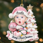 Custom Photo First Christmas Acrylic Ornament - Personalized Christmas Baby Shower, Gender Reveal Gifts For New Moms, New Dads, New Parents - Little Hands Big Love