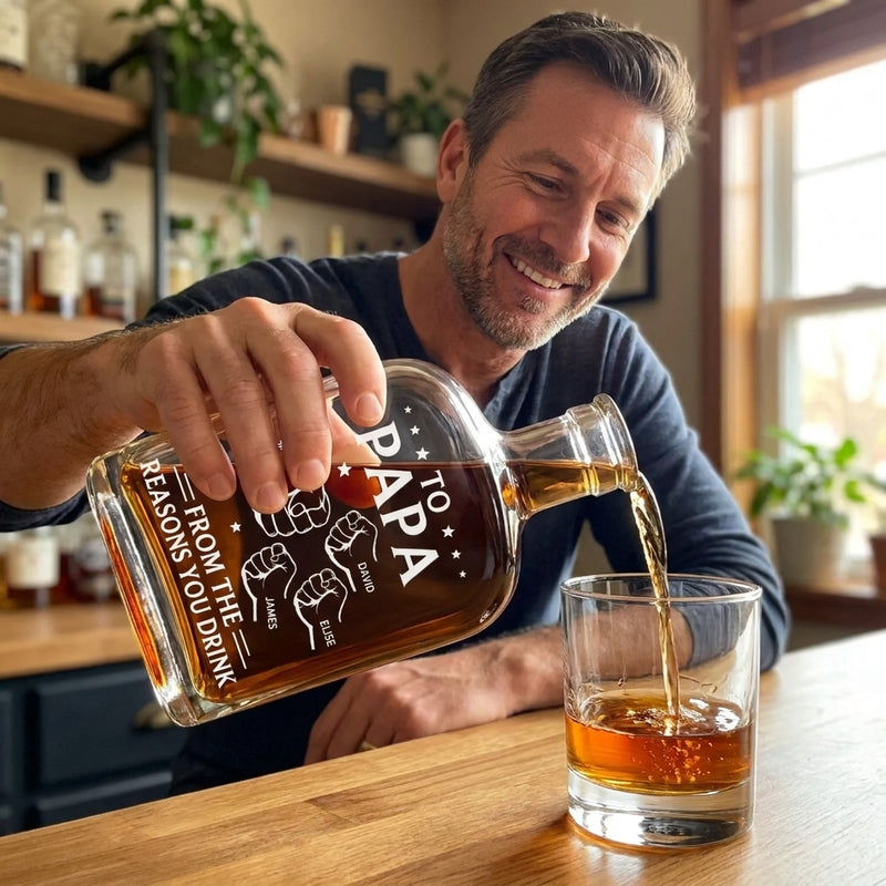 Custom Liquor Decanter - Personalized Father's Day Birthday Gifts For Dad, Grandpa - Drink Because We Exist